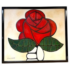 Cuadro monumental modernista de Avi Ben Simhon titulado «La rosa roja»