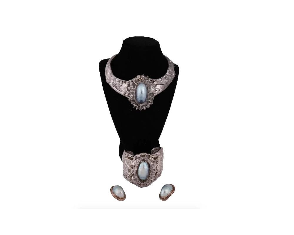 Parure 3 pièces en argent et perles de Mabe de Yakov Heller Bon état - En vente à New York, NY