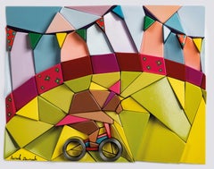 Circus Bear on Bicycle, Polystyrene, Metal, Acrylic Paint, Wall Sculpture