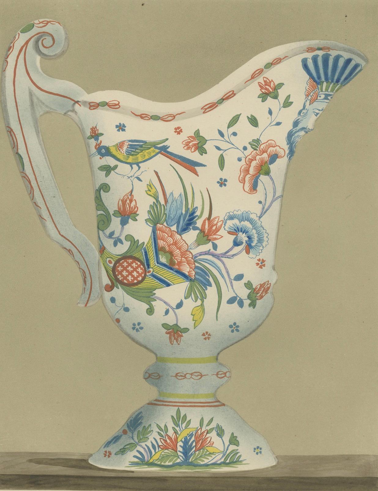 Late 19th Century Avian Elegance: Sinceny Vase - A Chromolithograph Tribute, 1874 For Sale