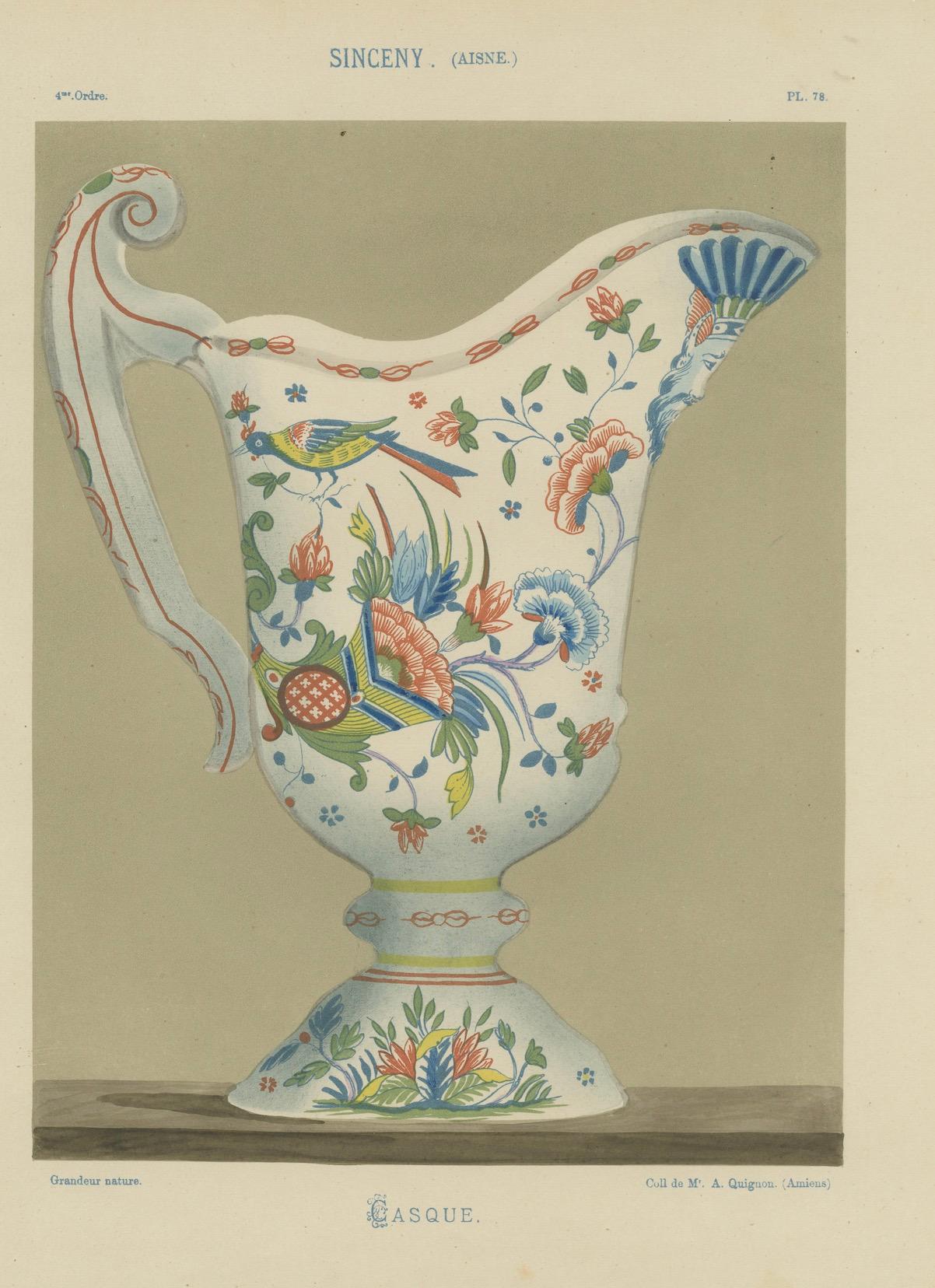 Paper Avian Elegance: Sinceny Vase - A Chromolithograph Tribute, 1874 For Sale