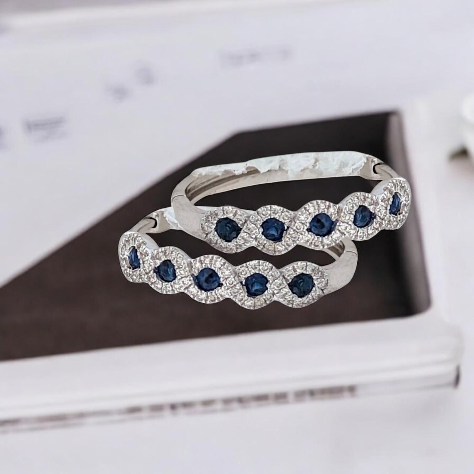 Artisan Aviana  10k White Gold Hoop Earrings with 0.45ct Sapphires & 0.33ct Diamonds For Sale
