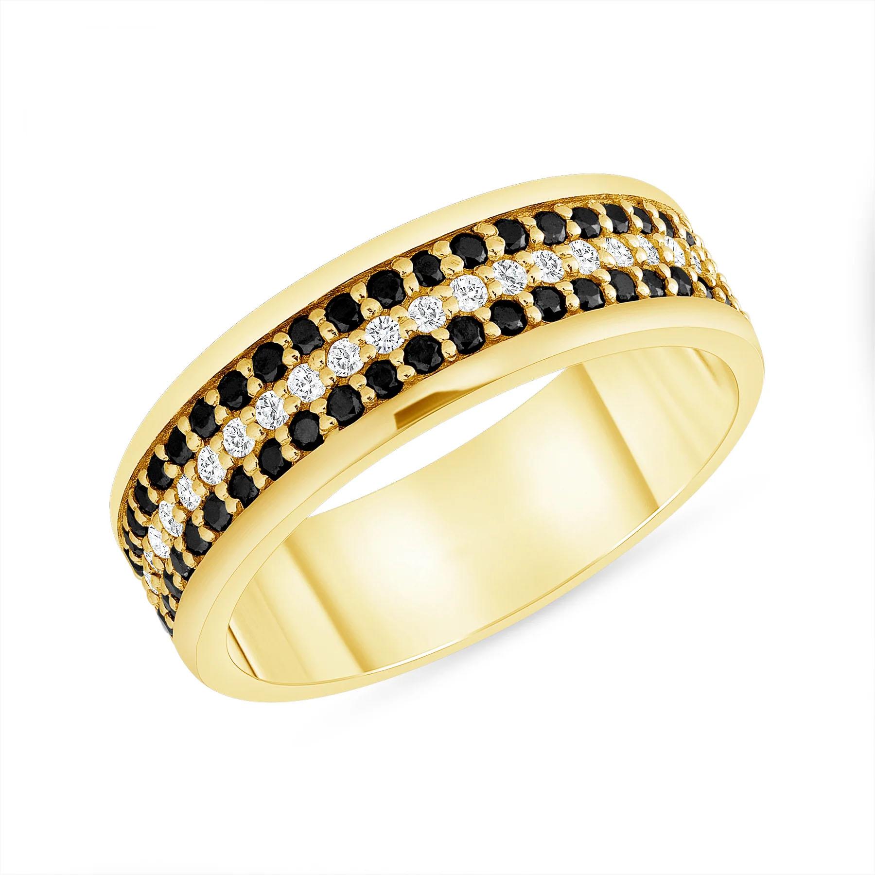 Taglio rotondo Anello a fascia per l'eternità in oro 14K con diamante nero taglio rotondo in vendita