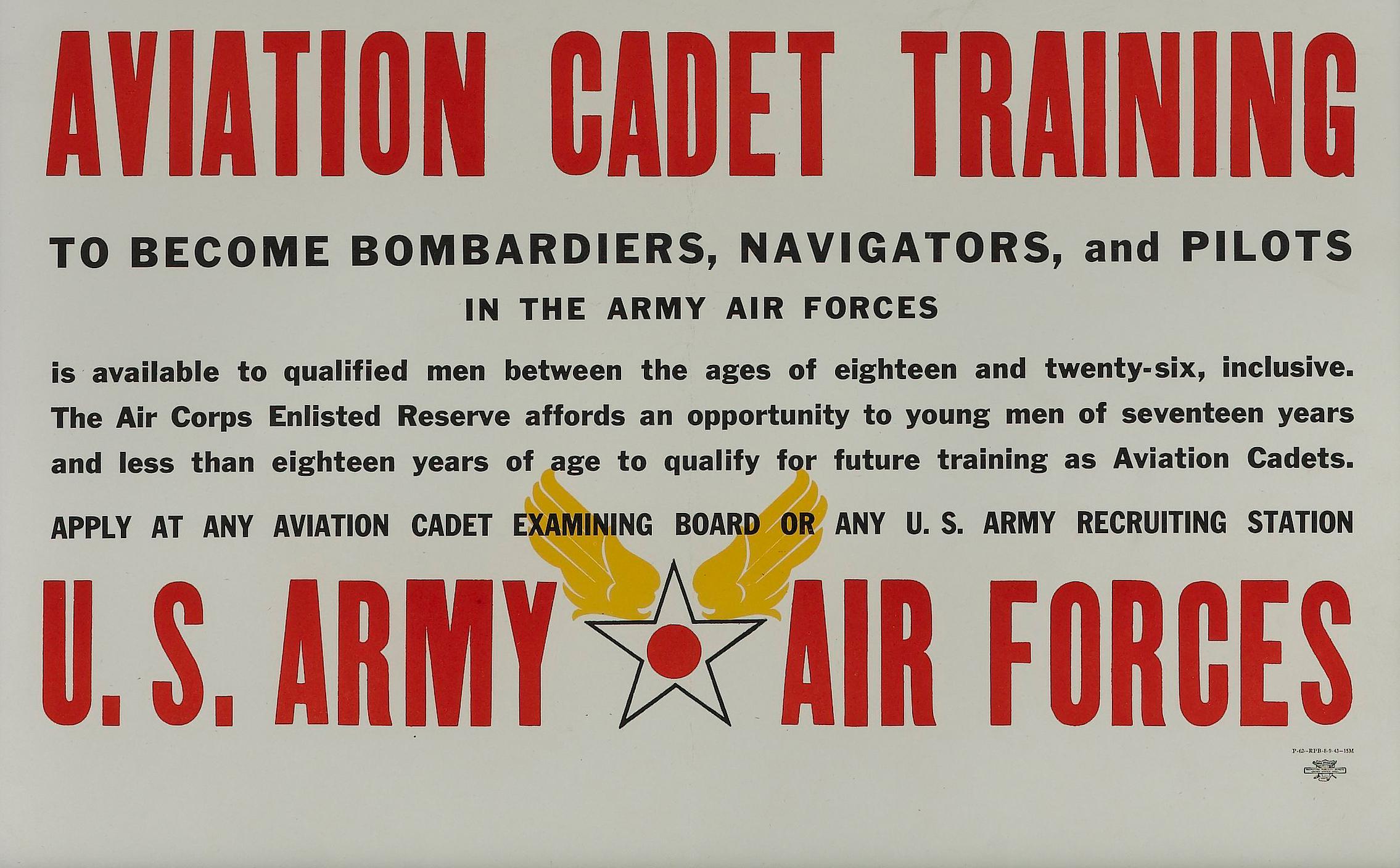 „Aviation Cadet Training, U.S. Army Air Force“, Vintage- Rekrutierungsplakat aus dem Zweiten Weltkrieg im Zustand „Gut“ im Angebot in Colorado Springs, CO