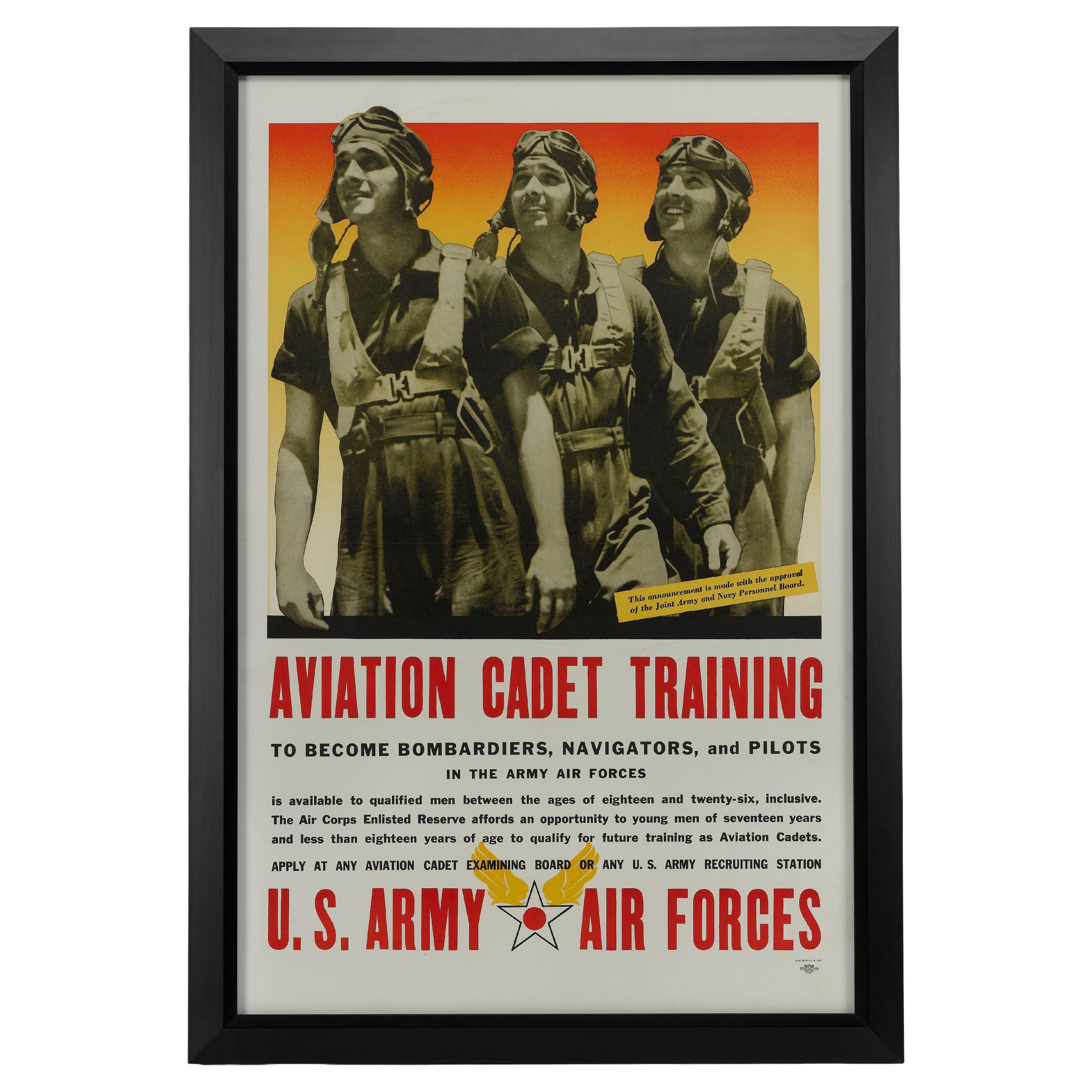 "Formation des cadets de l'aviation, armée de l'air américaine" Affiche de recrutement d'époque de la Seconde Guerre mondiale en vente