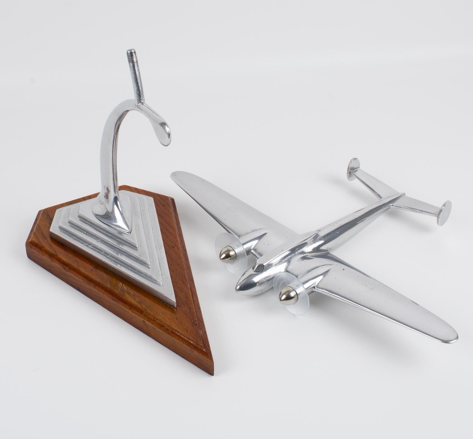 Aviation Cast Aluminum and Wood Airplane Model, France 1940s 5