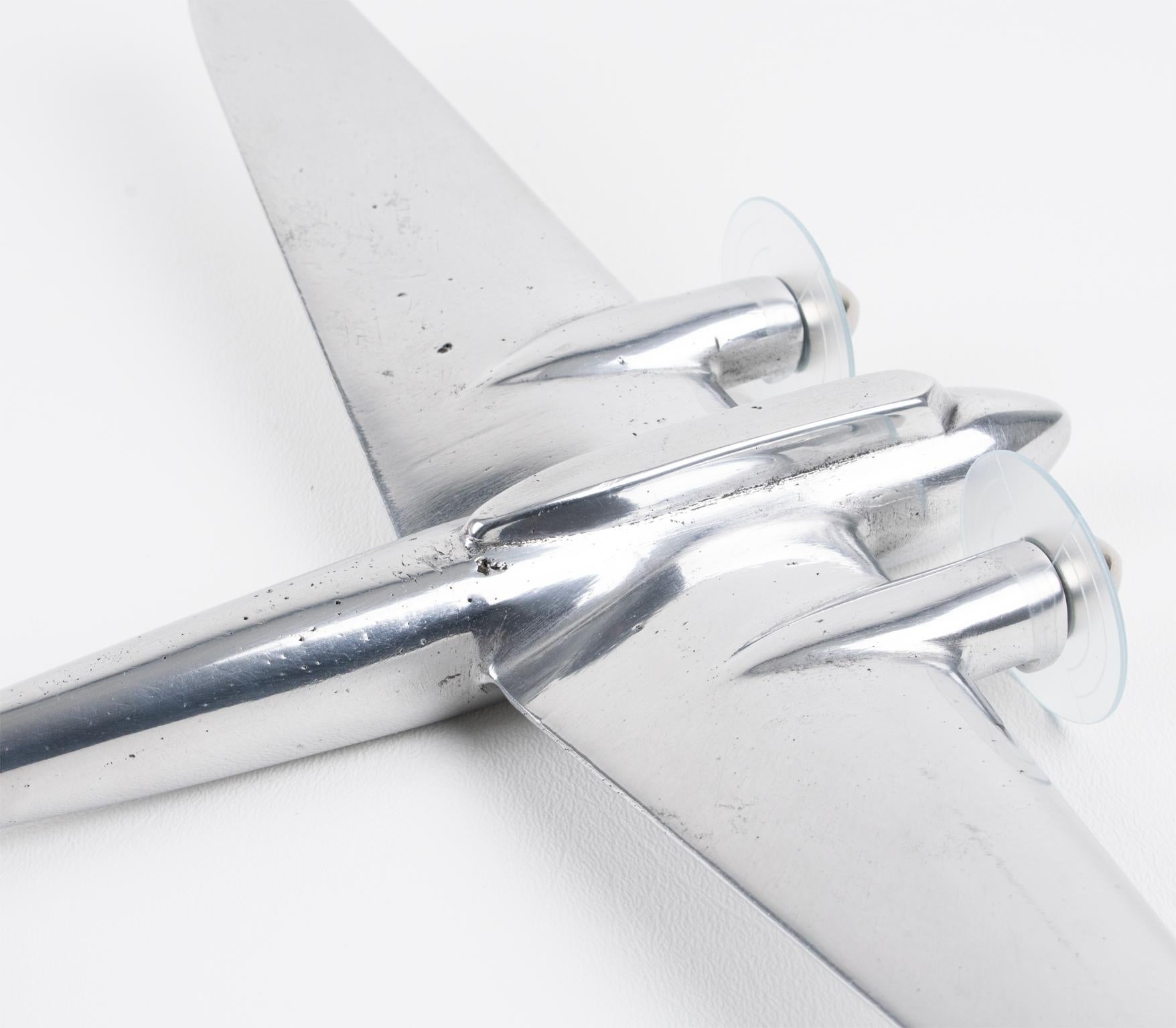 Aviation Cast Aluminum and Wood Airplane Model, France 1940s 8