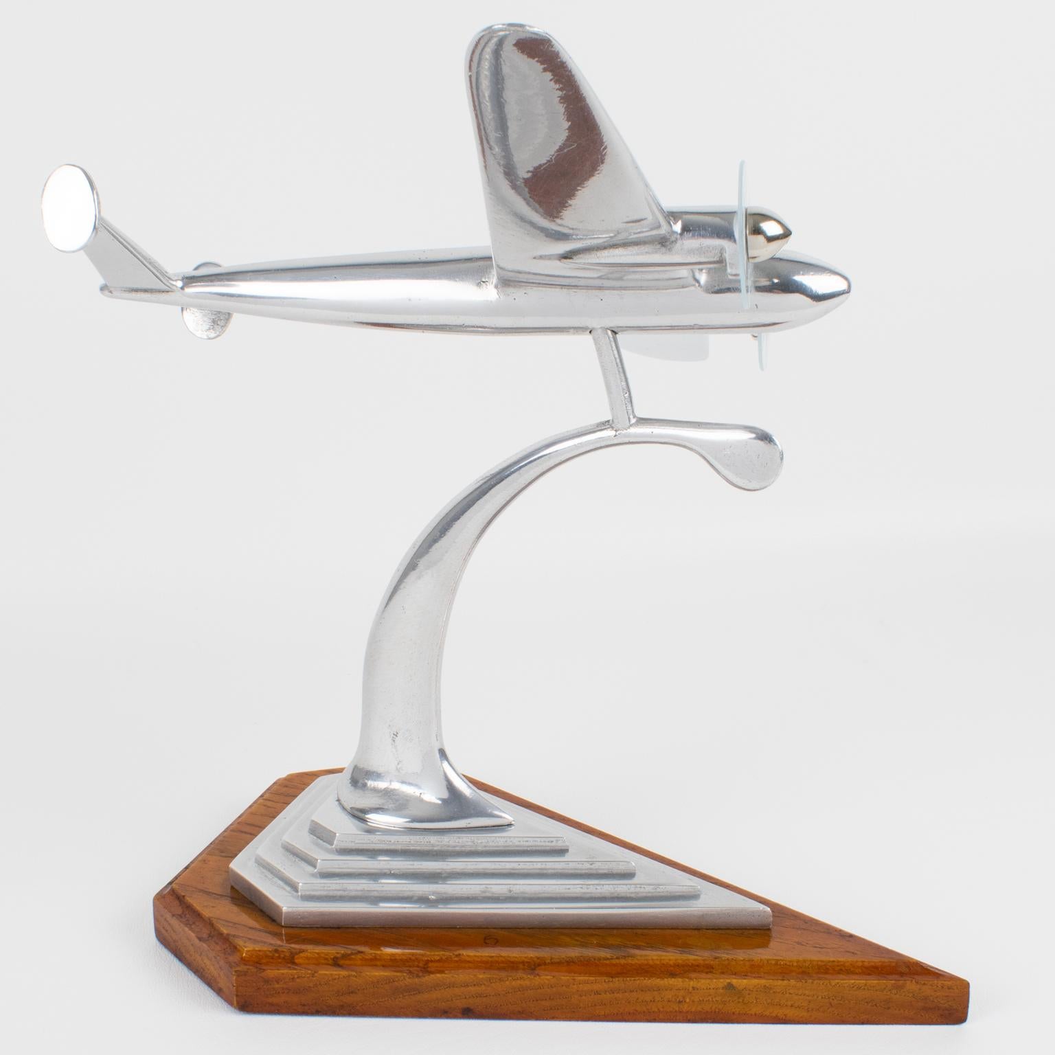 Art Deco Aviation Cast Aluminum and Wood Airplane Model, France 1940s