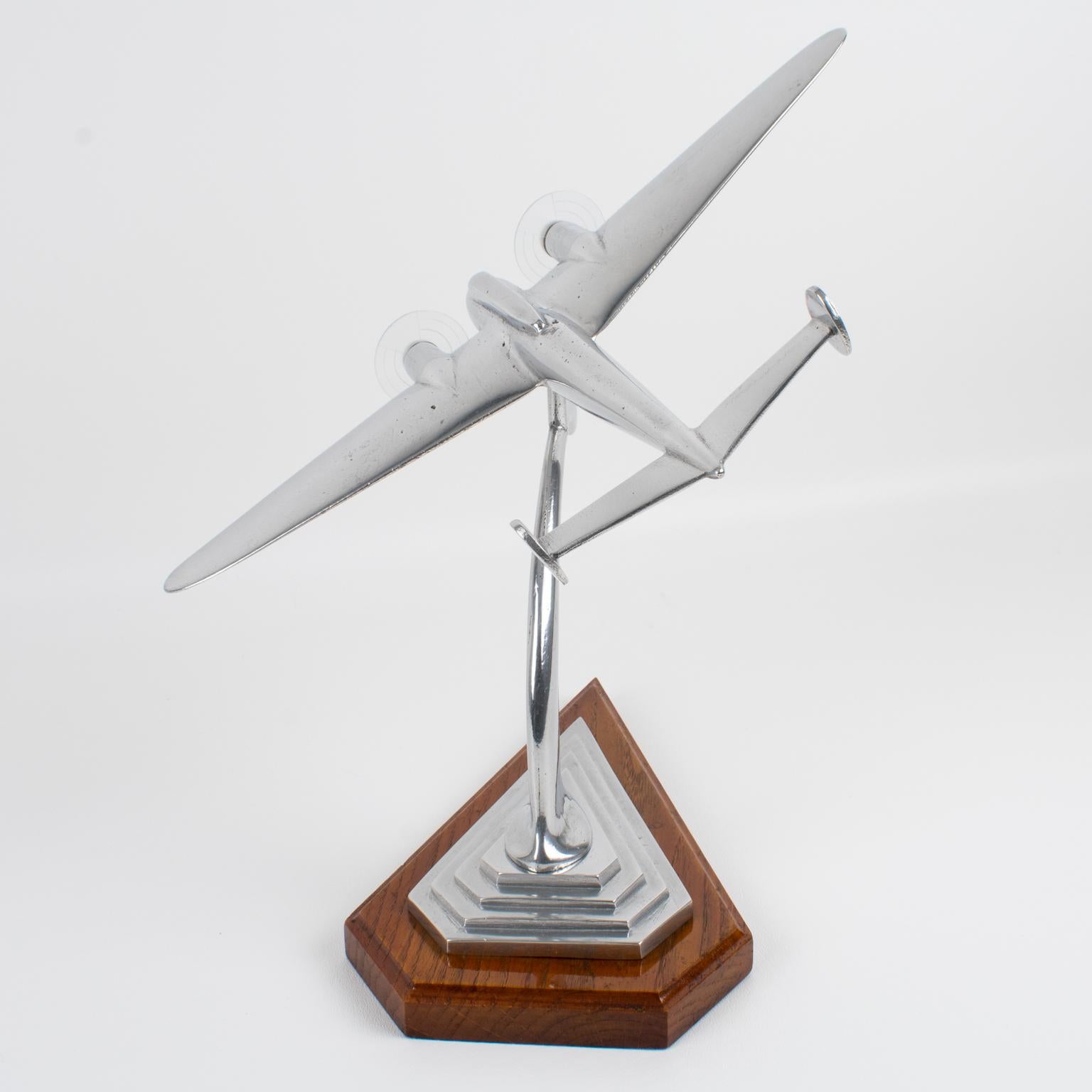 French Aviation Cast Aluminum and Wood Airplane Model, France 1940s