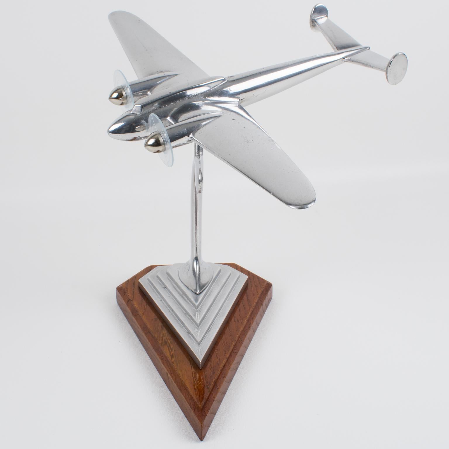 Mid-20th Century Aviation Cast Aluminum and Wood Airplane Model, France 1940s