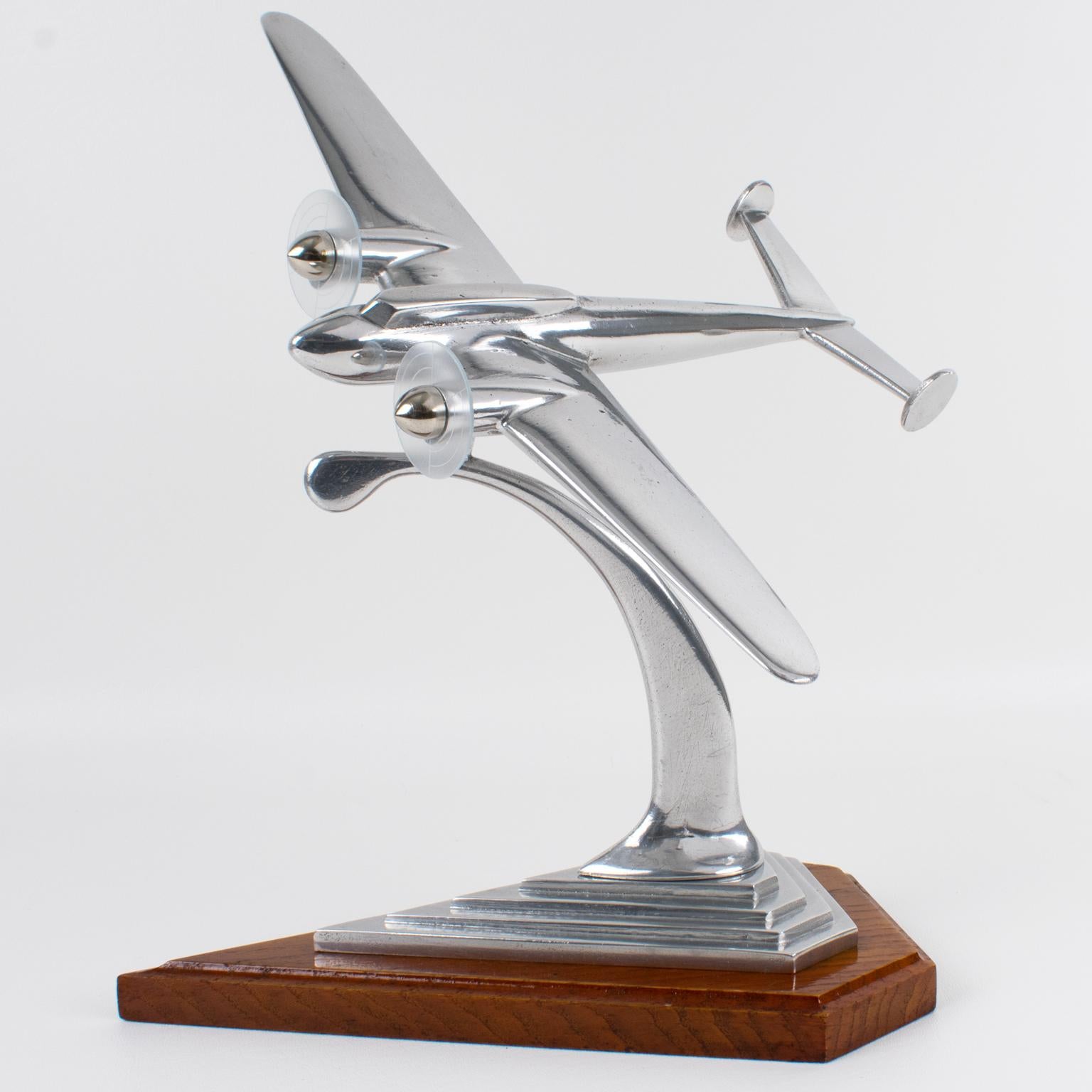 Lucite Aviation Cast Aluminum and Wood Airplane Model, France 1940s