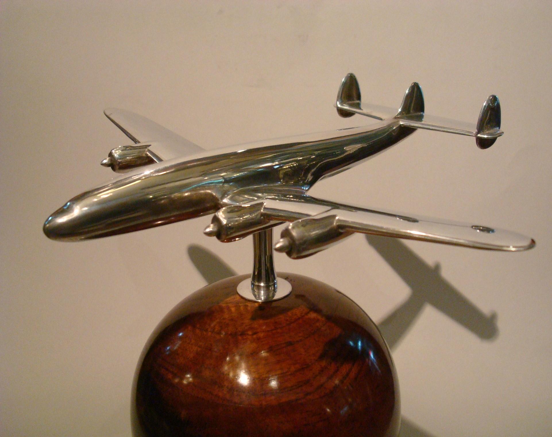 Aviation Lockheed Constellation vintage aluminium desk top display airplane model. It has a mixture of Art Deco and midcentury design.
The Lockheed super Constellation (