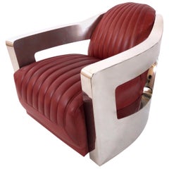 Aviator Chair in Style of Art Deco in Red and Chrome