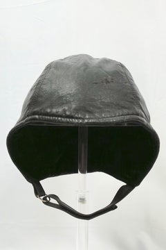 Couture Aviator Leather & Velvet SoftHelmet Black Cap Hat MidCentury