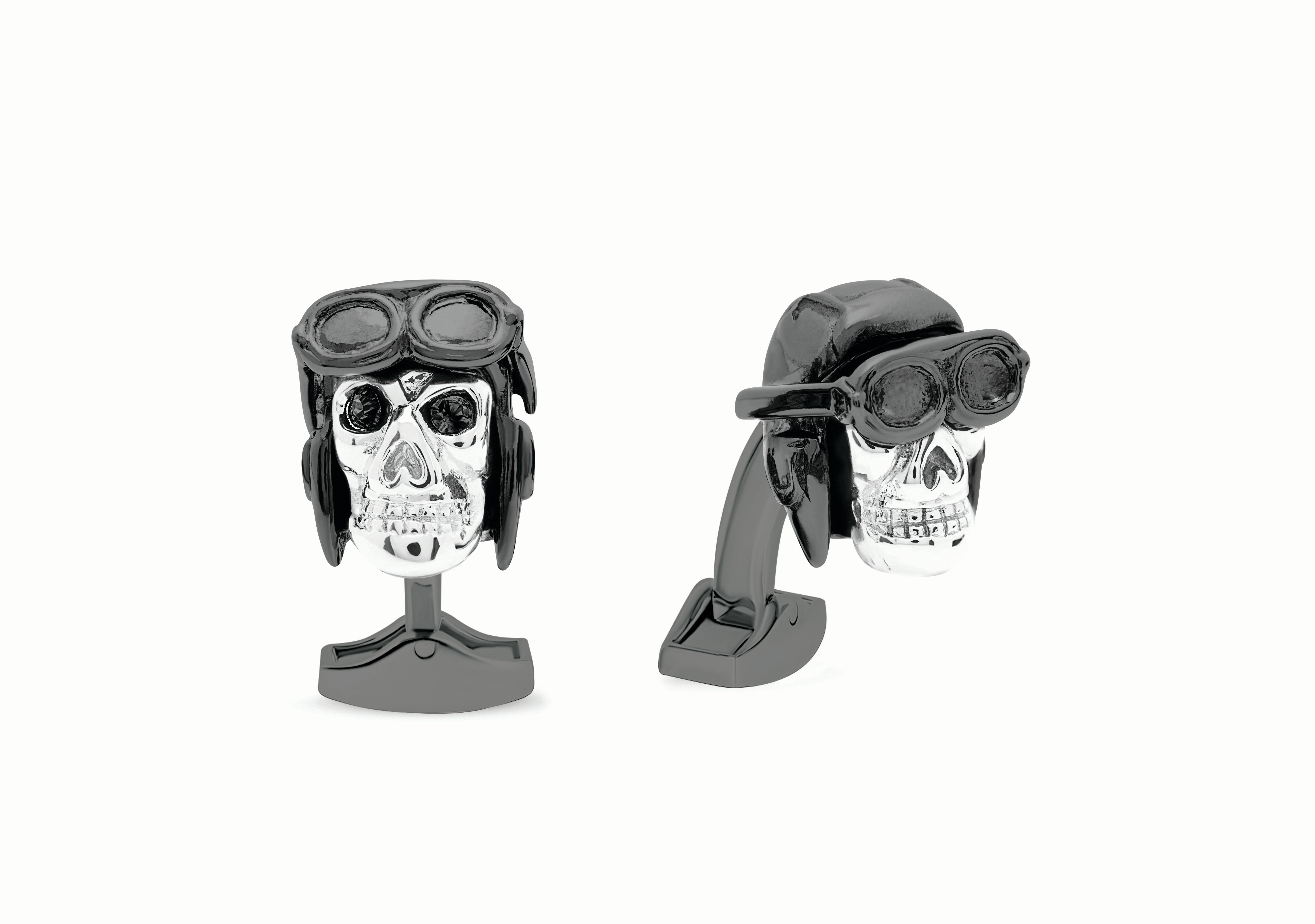 The iconic skulls throughout the years are seen with headphones, rocking shades and wearing a king's crown. For our 30th anniversary, they are about to take flight, with an IP black plated aviator hat and moving goggles that reveal sparkling