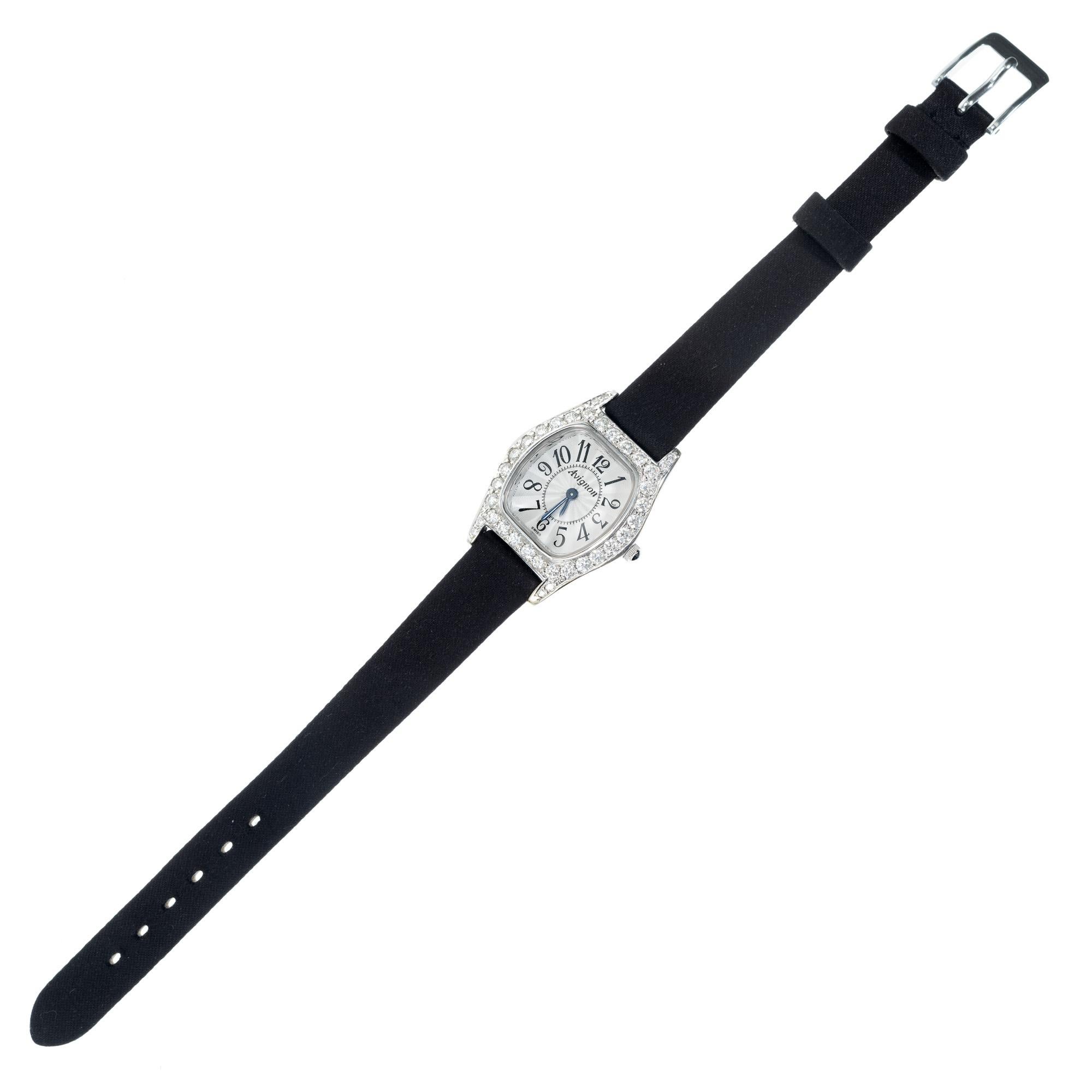 Avignon 1.65 Carat Diamond White Gold Ladies Wristwatch In Good Condition In Stamford, CT
