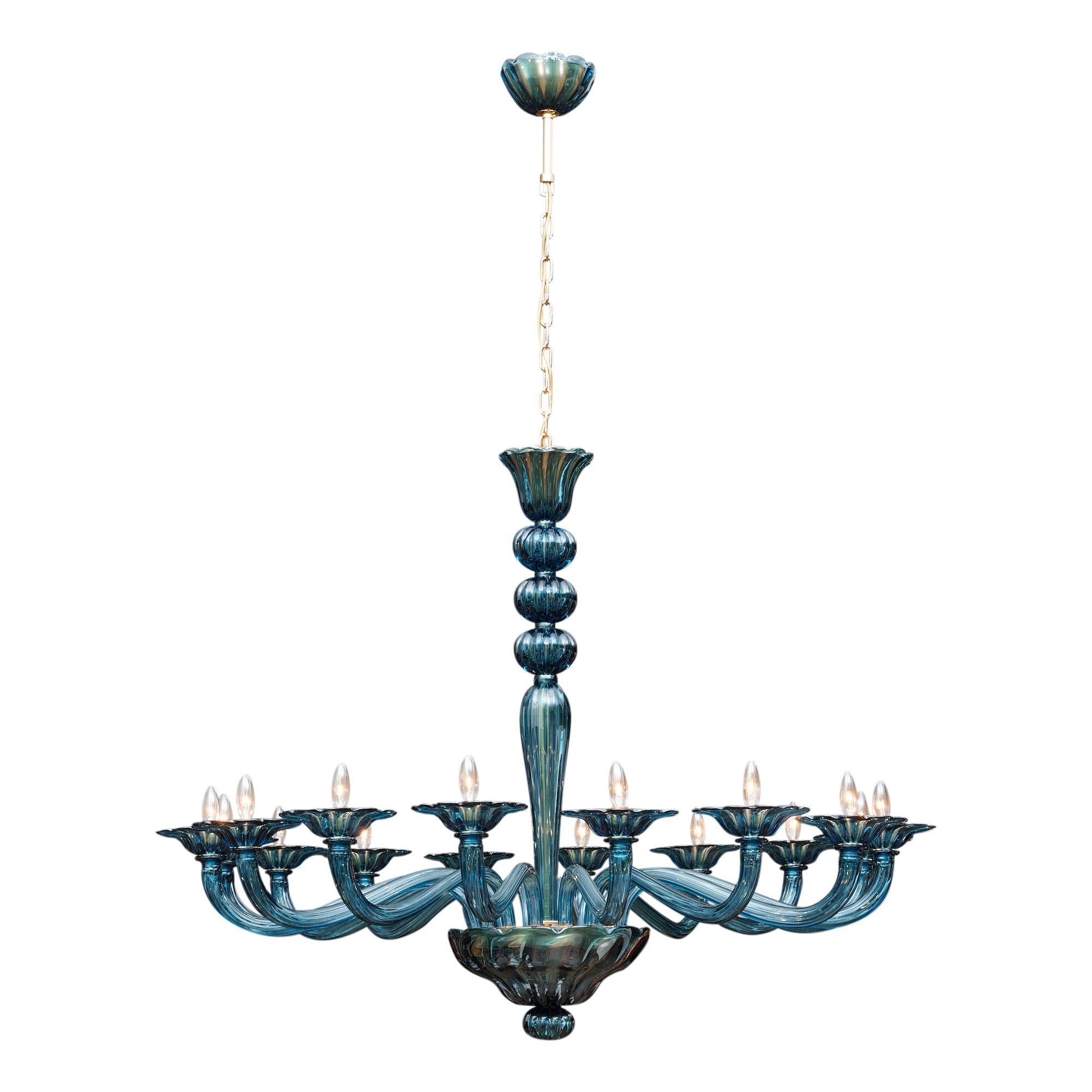 Stupendo lampadario in vetro di Murano blu 