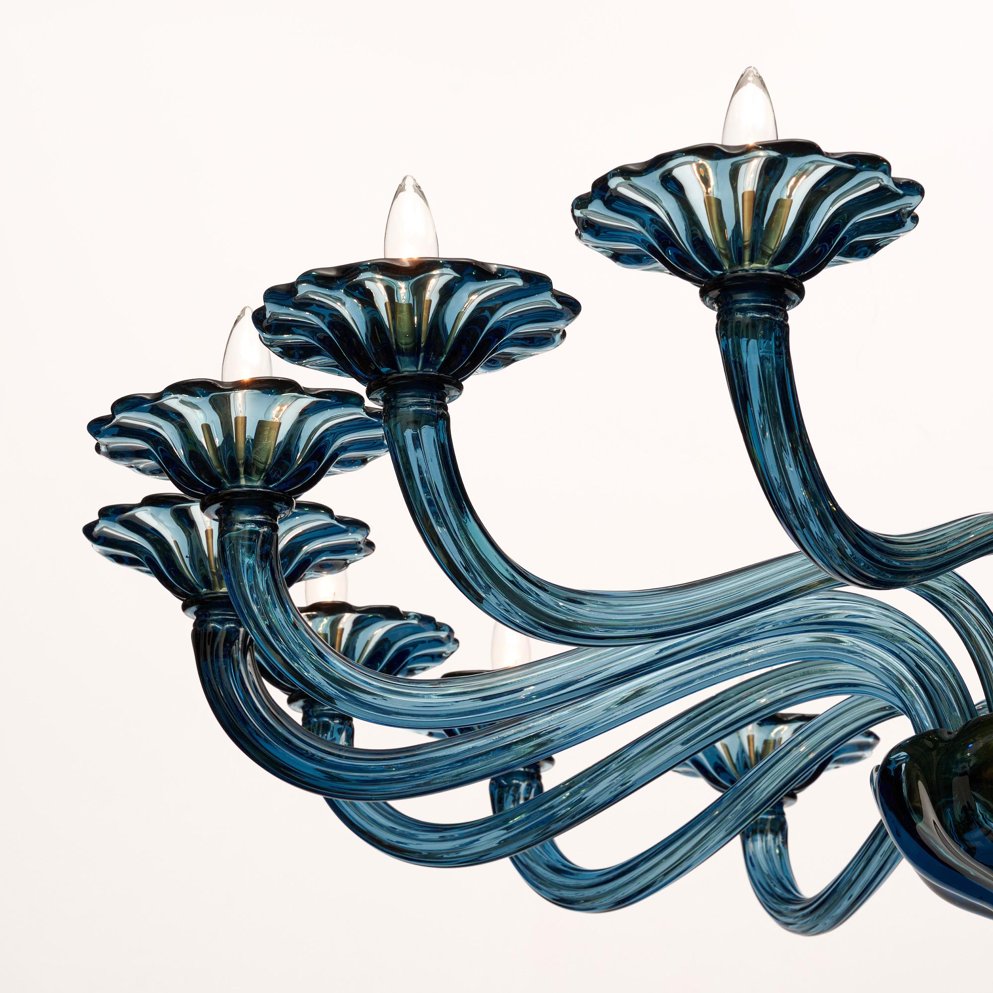 Italiano Lampadario in vetro di Murano blu Avio in vendita