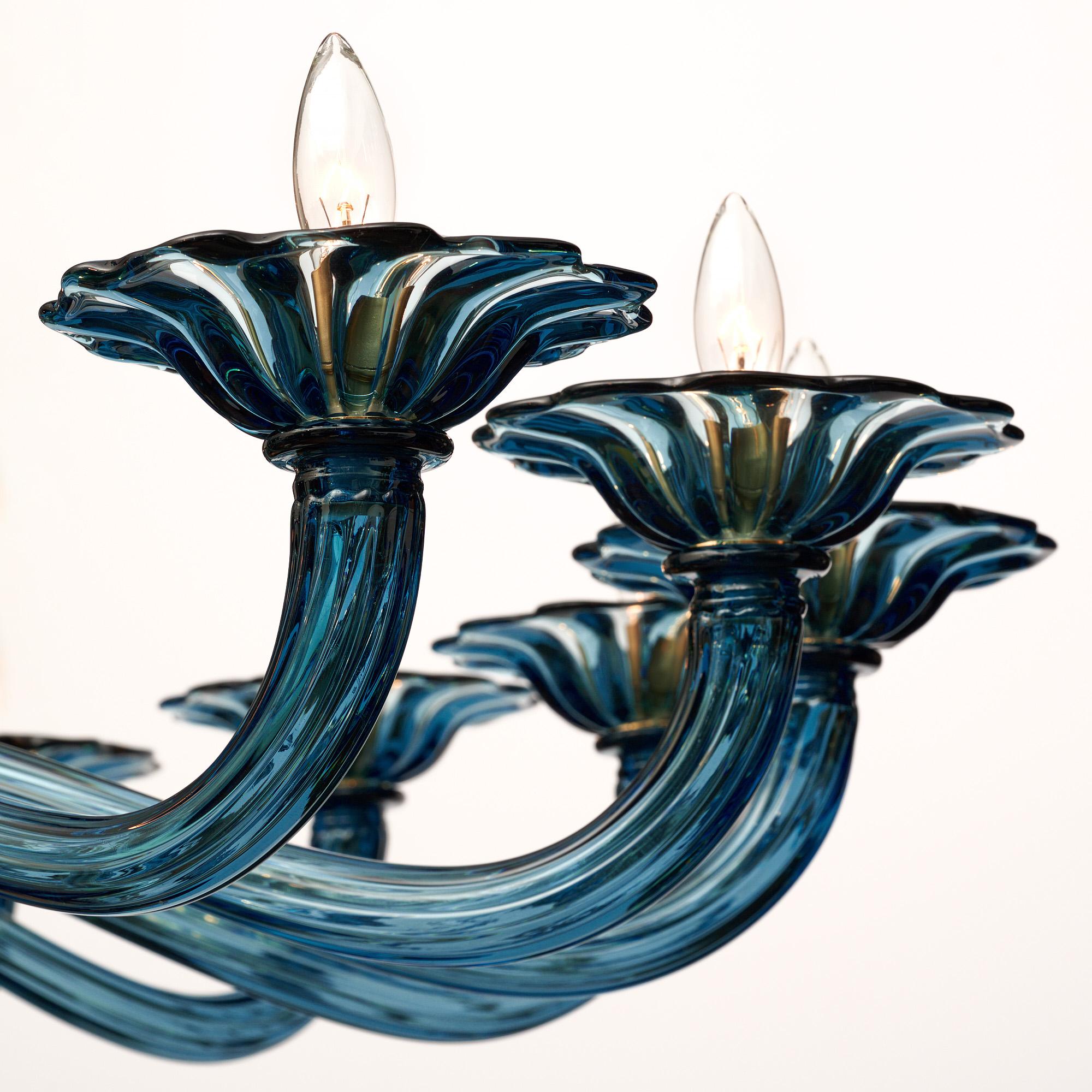 Lampadario in vetro di Murano blu Avio in vendita 1
