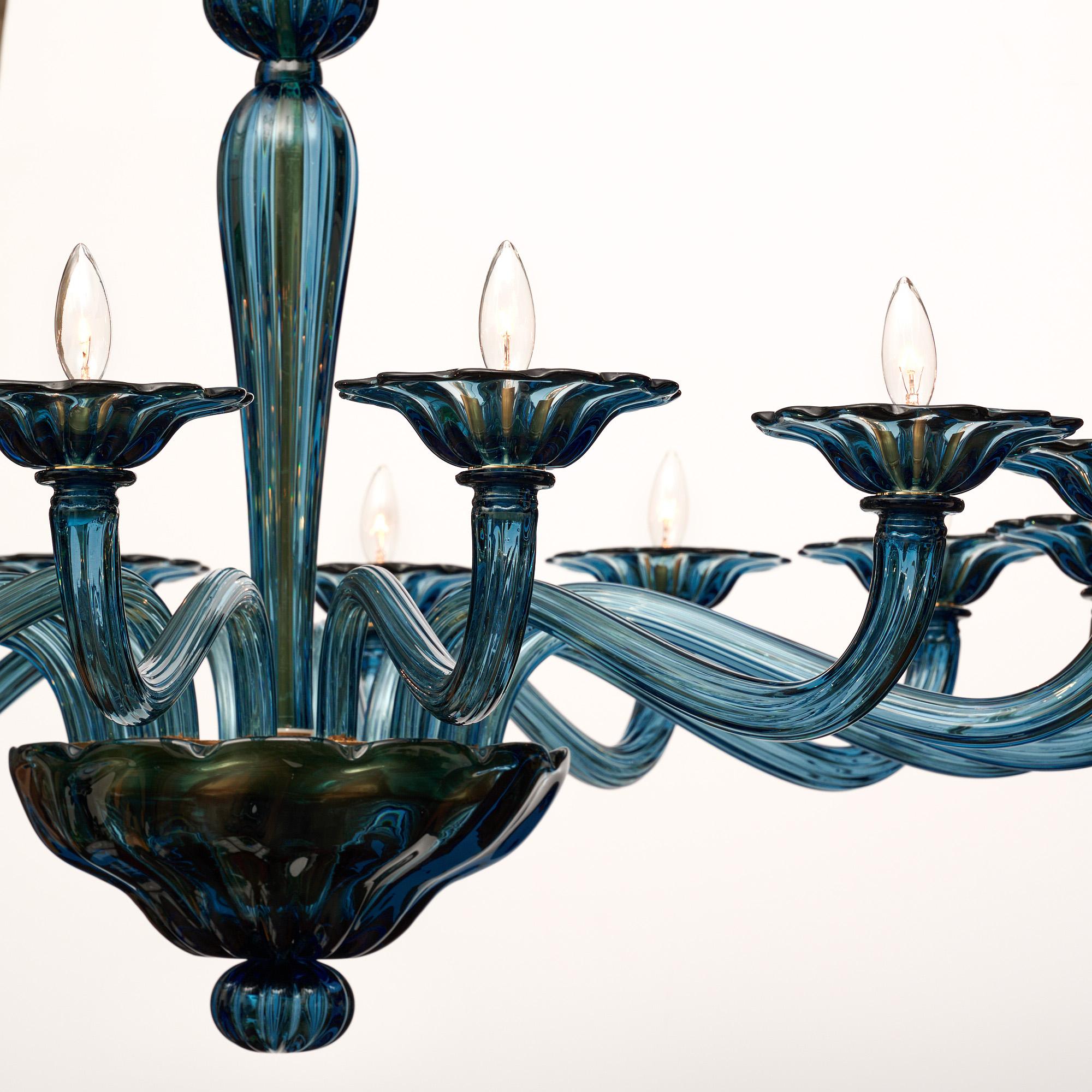Lampadario in vetro di Murano blu Avio in vendita 2