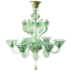 Avior Green Glass Chandelier with Gold Details