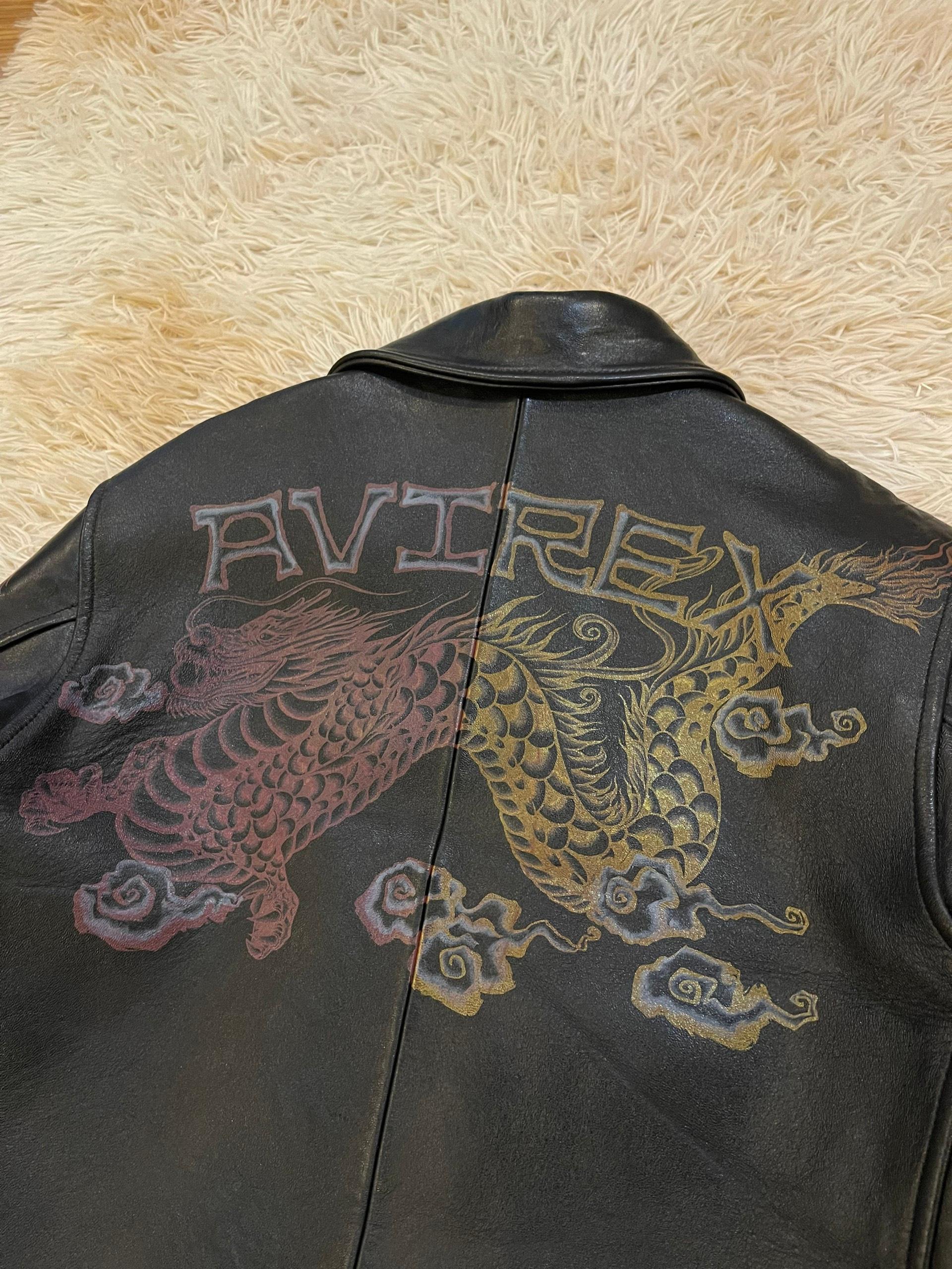 Women's or Men's Avirex Limited Edition Hand Painted Dragon Leather Jacket, 3 of 300 For Sale