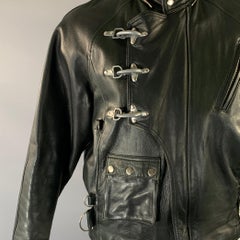 AVIREX Size L Black Leather Biker Jacket