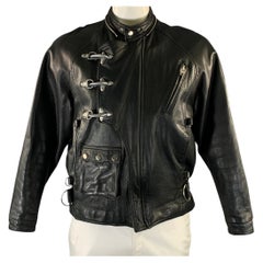 AVIREX Size L Black Leather Biker Jacket