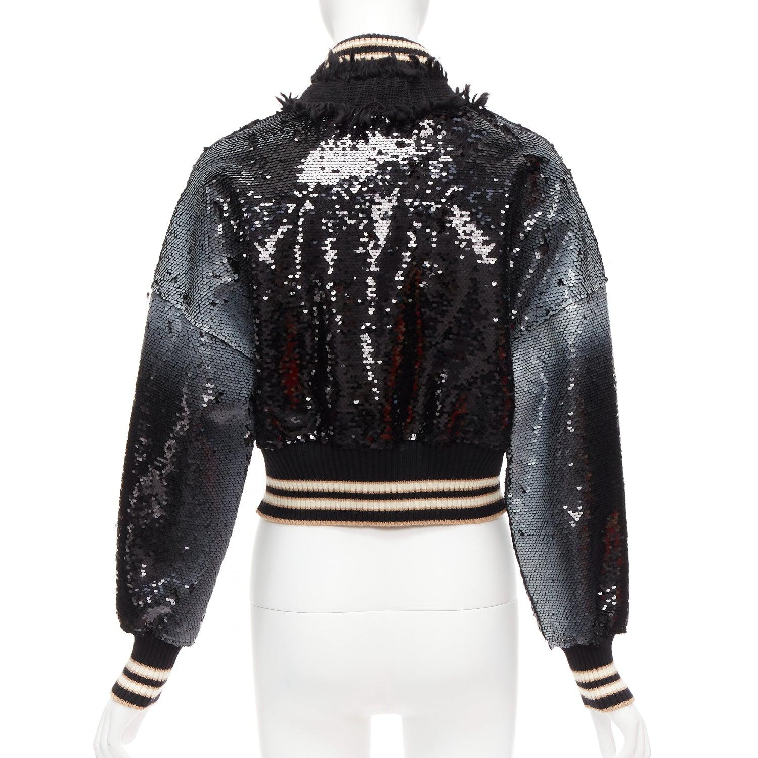 AVIU black white spray paint effect sequins cropped bomber jacket IT38 For Sale 2