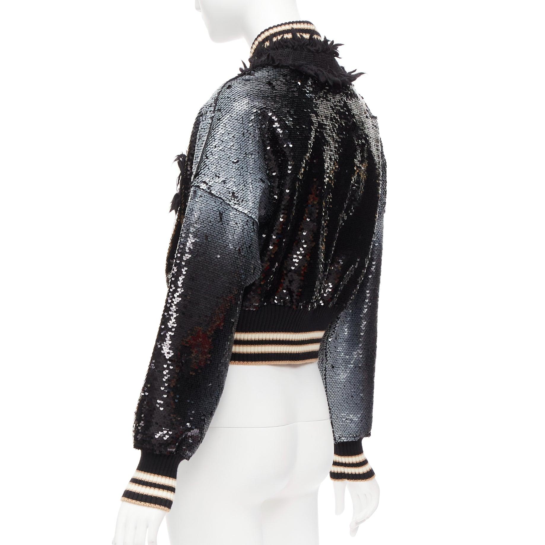 AVIU black white spray paint effect sequins cropped bomber jacket IT38 For Sale 3