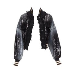 AVIU bomber cropped in paillettes bianco nero effetto vernice spray IT38