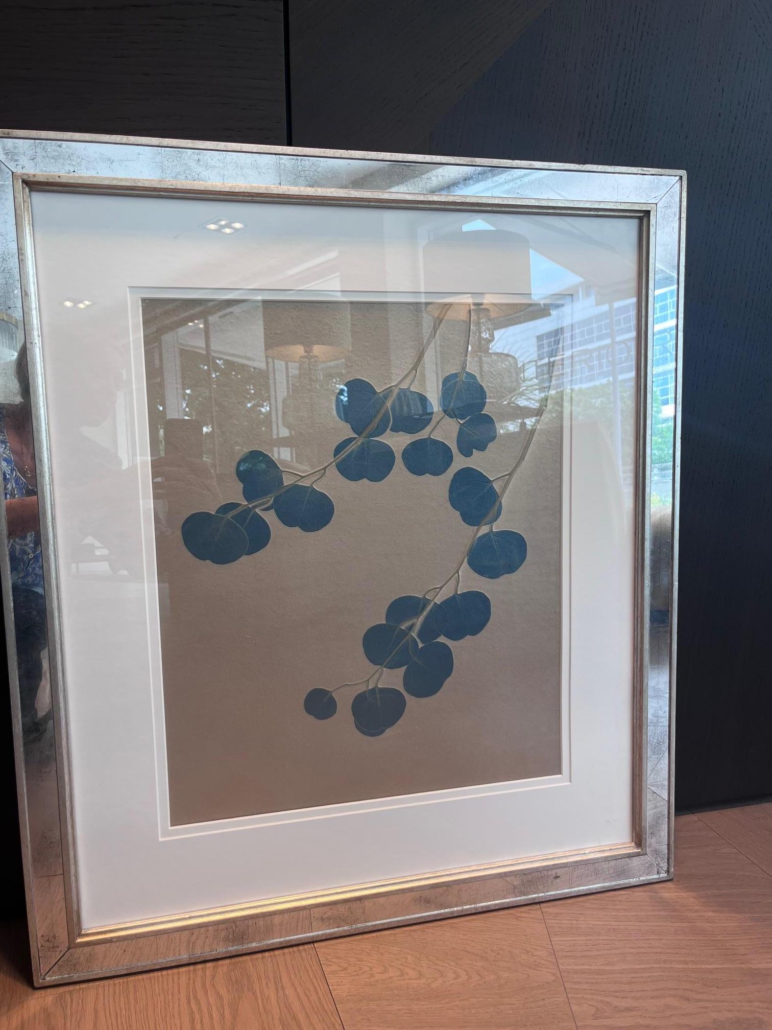 Aviva Textiles - Eucalyptus Cream, Silver Leaf Mirror Frame For Sale 1