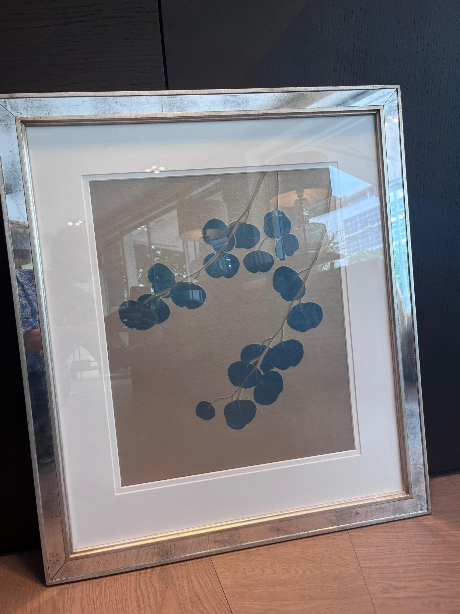 Aviva Textiles - Eucalyptus Cream, Silver Leaf Mirror Frame For Sale 2
