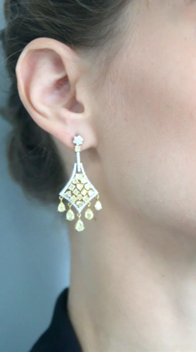 Avize Earrings - 6.81 Carat Yellow Diamond 18K White Gold In New Condition For Sale In New York, NY