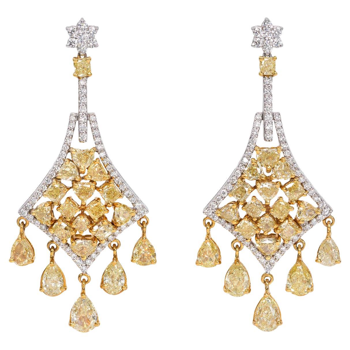 Avize Earrings - 6.81 Carat Yellow Diamond 18K White Gold