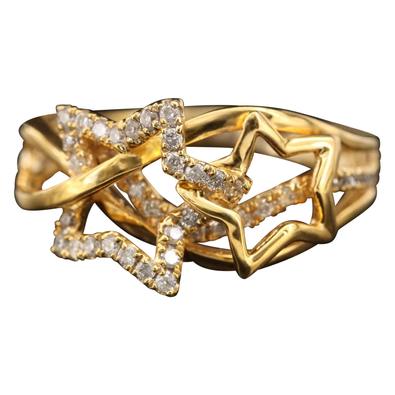 Avjx House of Design Ny Ring / Diamond 3d Star Design / 14K For Sale