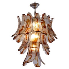 Lampe à suspension AVMazzega en verre de Murano ambré et chrome 