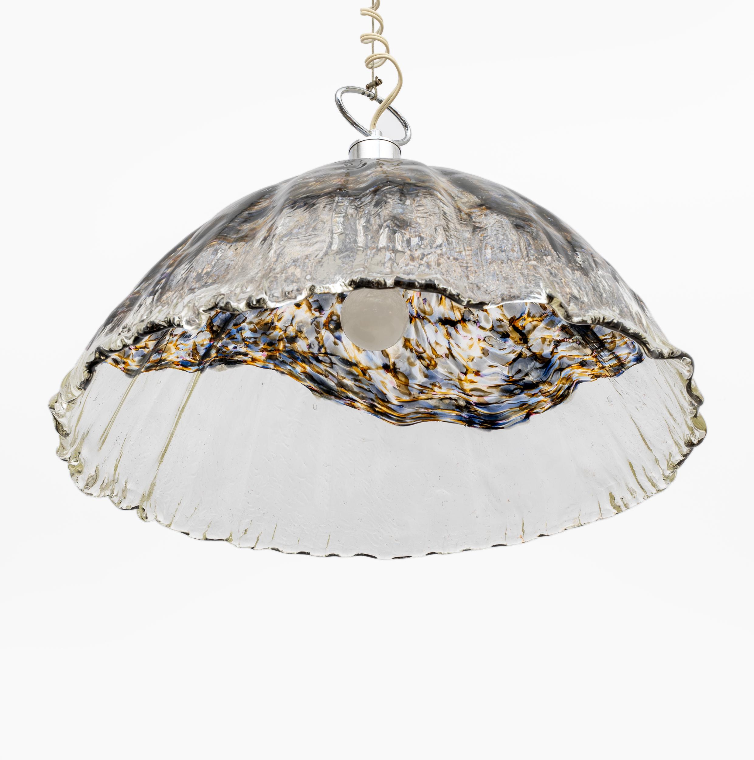 Steel Attributed to AV Mazzega Mid-Century Modern Italian Murano Glass Pendant, 1970s For Sale