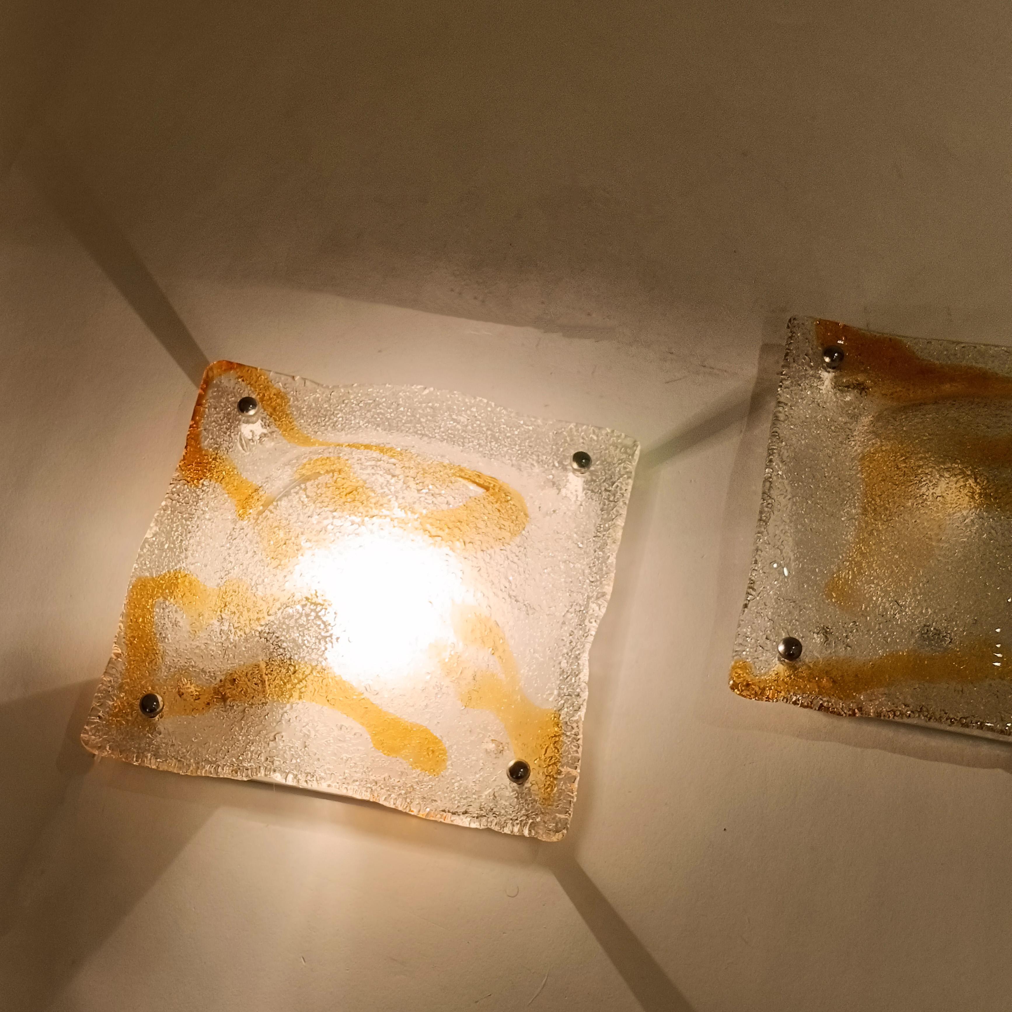AVMazzega. Appliques ou montures affleurantes brutalistes en verre de Murano, Italie, années 1970 Bon état - En vente à SANT ADRIÀ DE BESÒS, ES