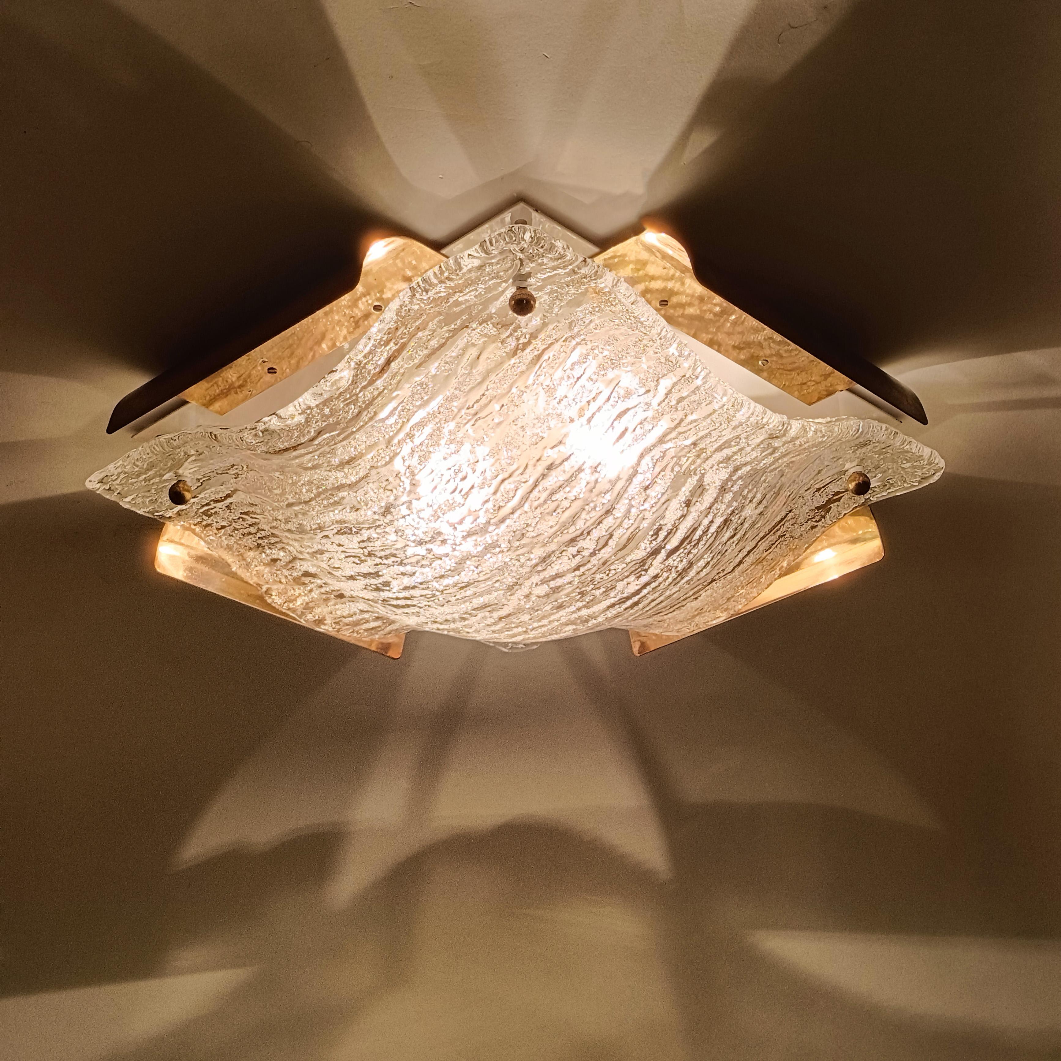 Hand-Crafted AVMazzega. Hollywood Regency style gilded flush mount, Italy, 1970s For Sale