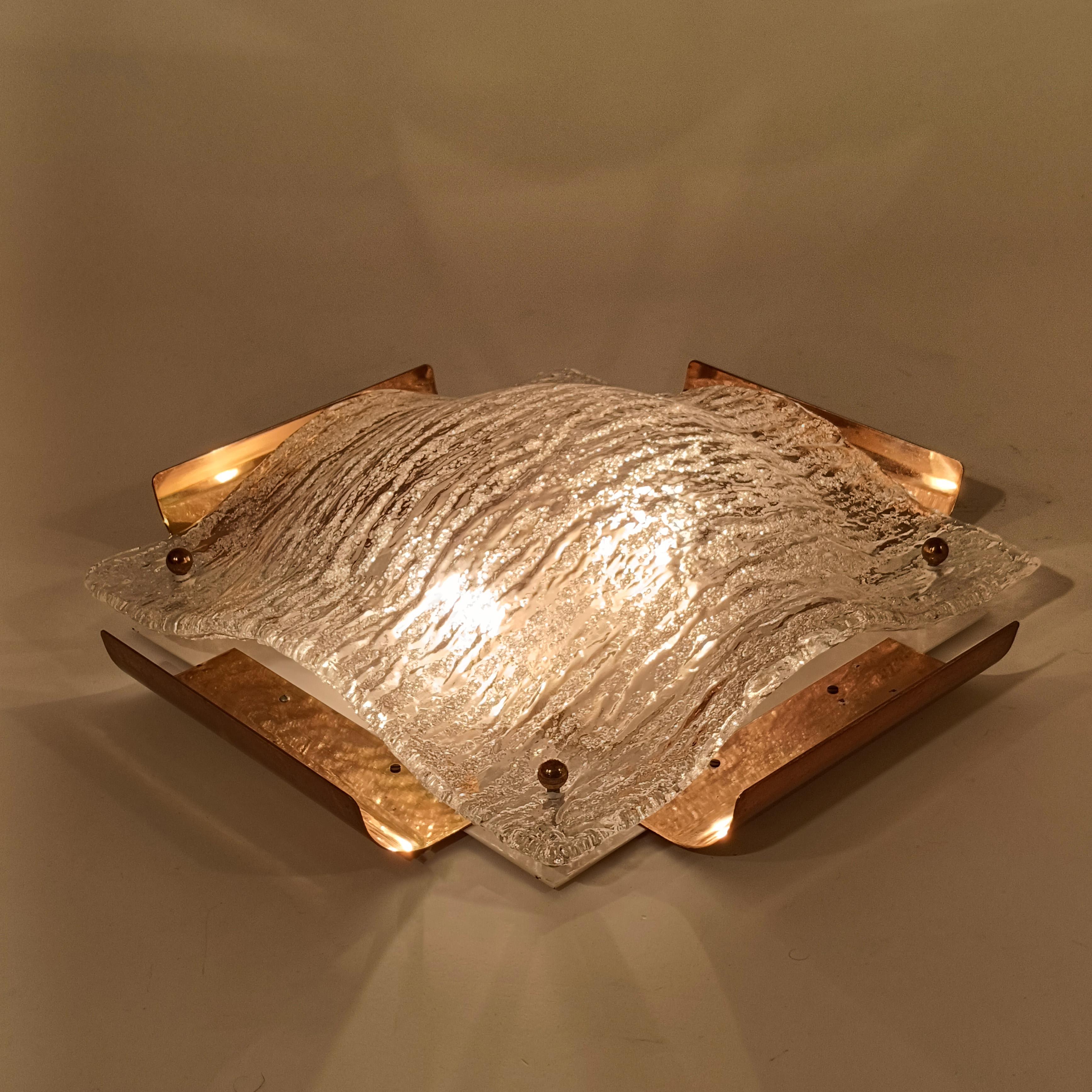 Late 20th Century AVMazzega. Hollywood Regency style gilded flush mount, Italy, 1970s For Sale