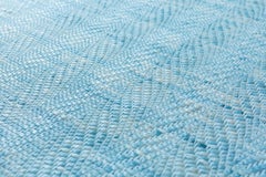 Light Blue, Wave Woven Leather Rug, Hand-Dyed Leather by AVO