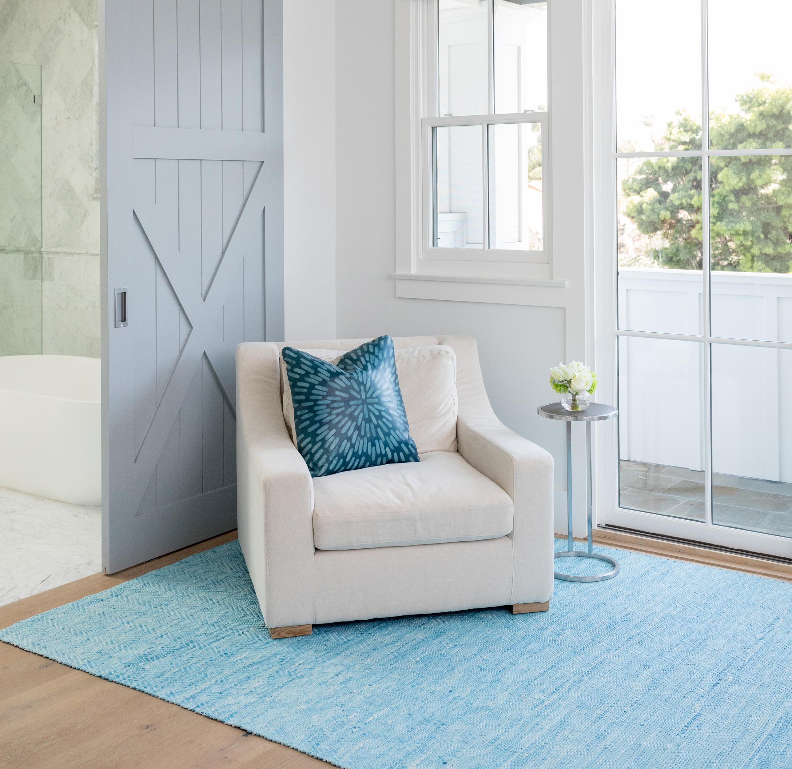 Contemporary Light Blue, Wave Woven Leather Rug, Hand-Dyed Leather by AVO For Sale