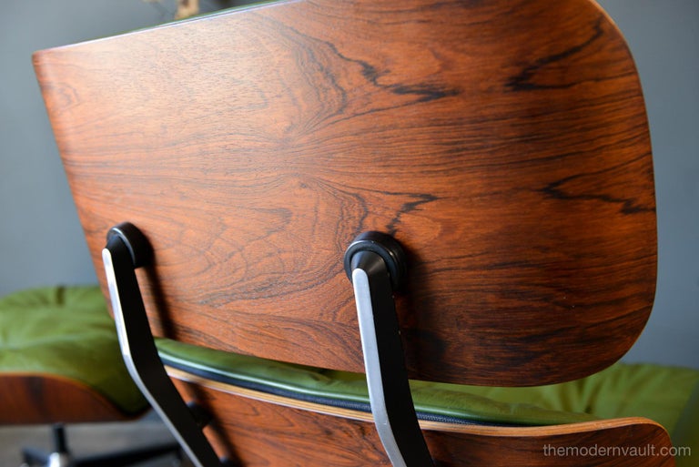 Avocado Green Leather Eames Lounge Chair and Ottoman, 1967 ...