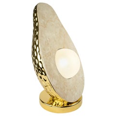 Avocado Modern Ceramic Floor Lamp Botticino Marble and Gold, Pop Art Lighting