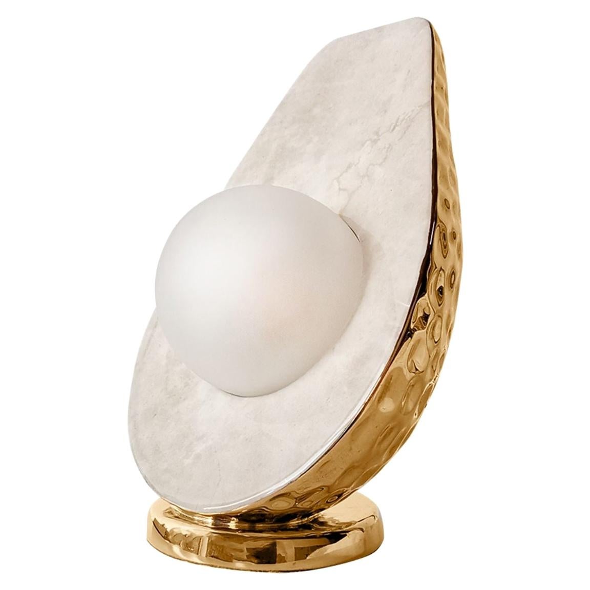 Avocado Modern Ceramic Table Desk Lamp Marble and Gold Detail, Pop Art Lighting For Sale