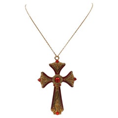 Avon Gold Cross With Center Red Cabachon