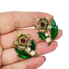 AVON orecchini post design con perle smaltate color oro rosso verde e strass