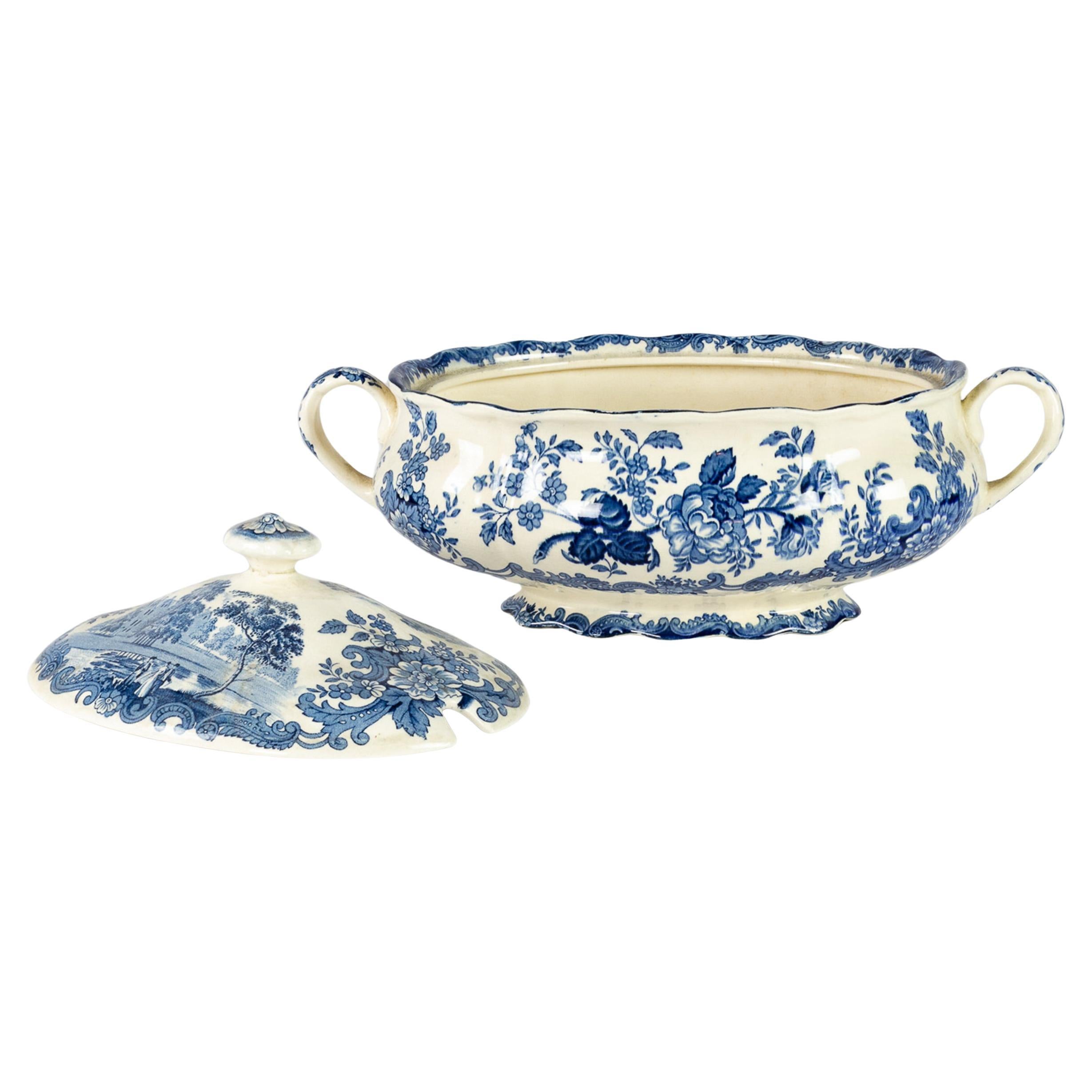 Avon-Szenen-Terrine, blau Staffordshire, England, 20. Jahrhundert im Angebot
