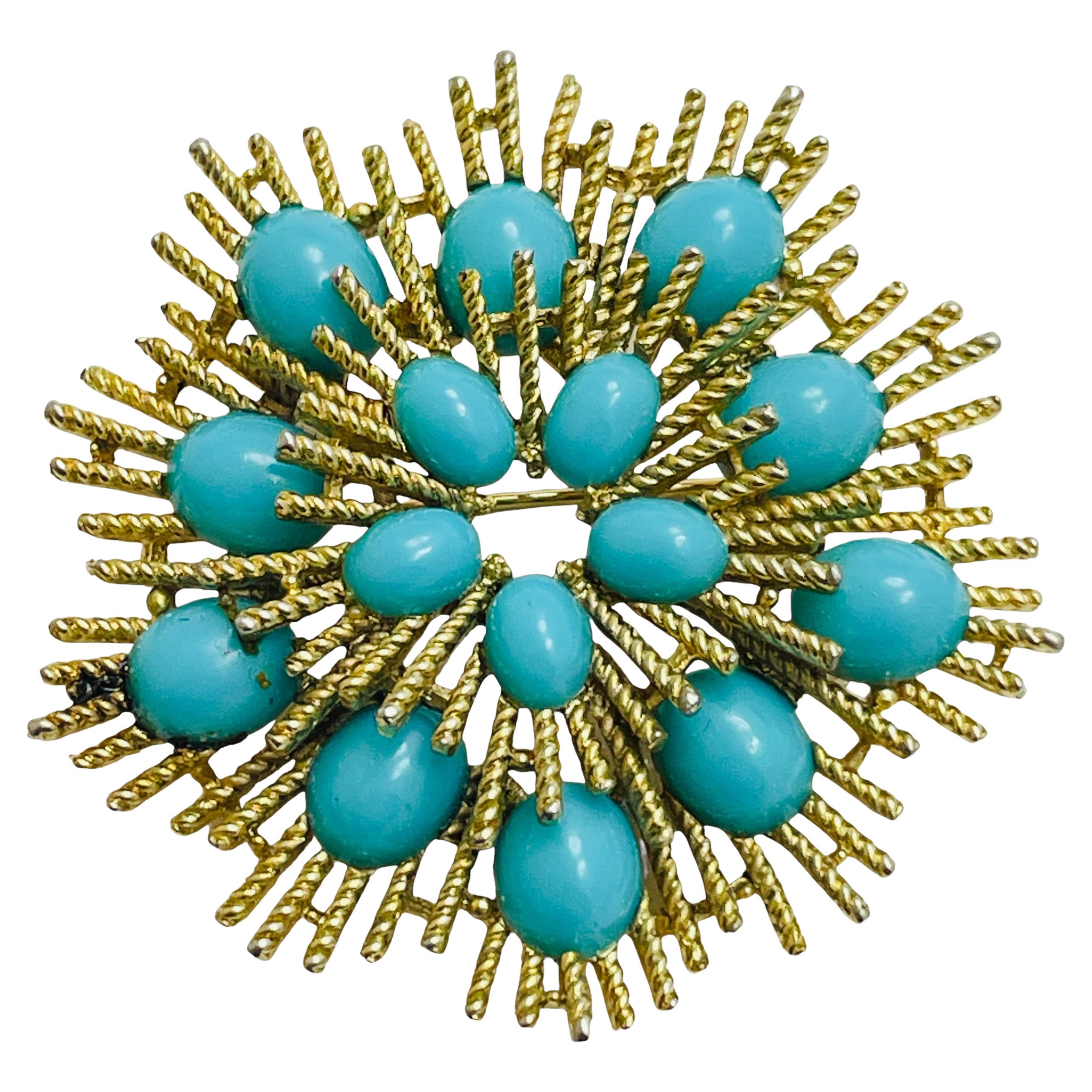 broche de diseño AVON firmado en oro bicolor imitación turquesa en venta